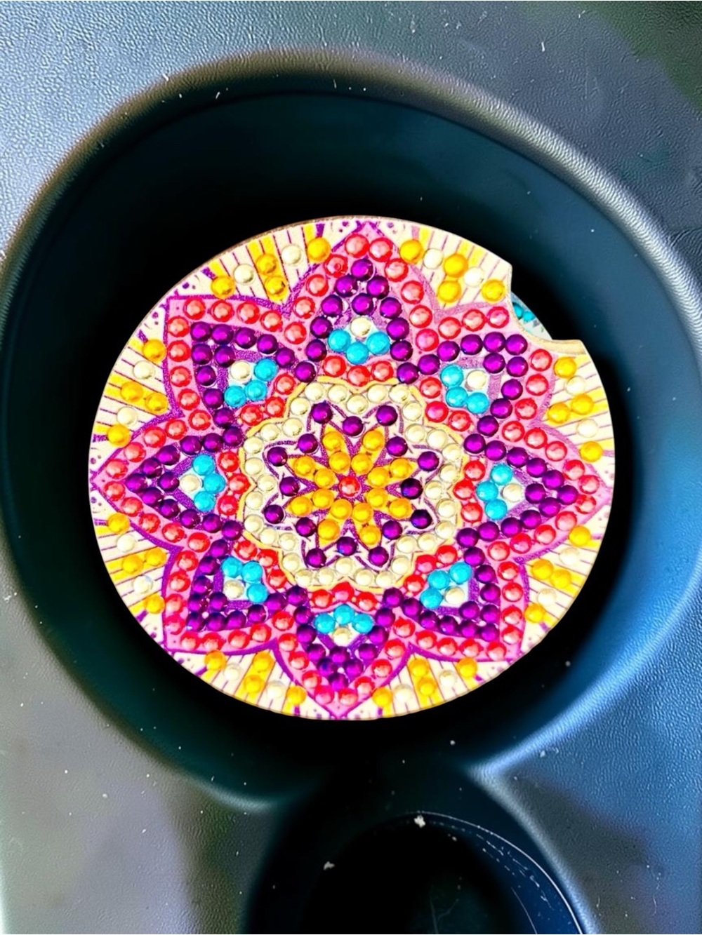NEW Car Coaster Hand Crafted & Sealed Diamond Art Cork Back 2.8”